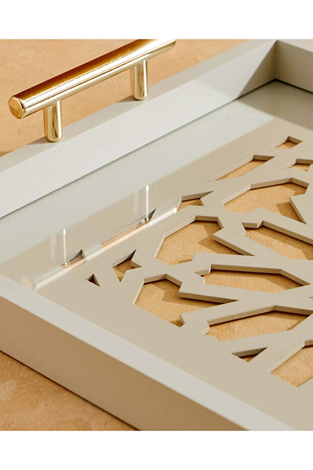 White Rectangle Laser Cut Serving Tray Large - 3