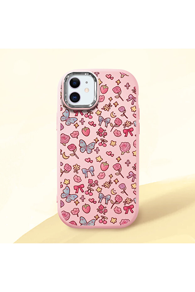Pink Silicone Case with Shock-Absorbing Camera Protections Compatible with iPhone 12/12 Pro
