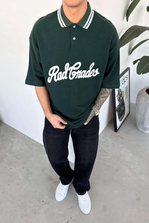 Green Rad Gnades Printed Polo Neck T-Shirt