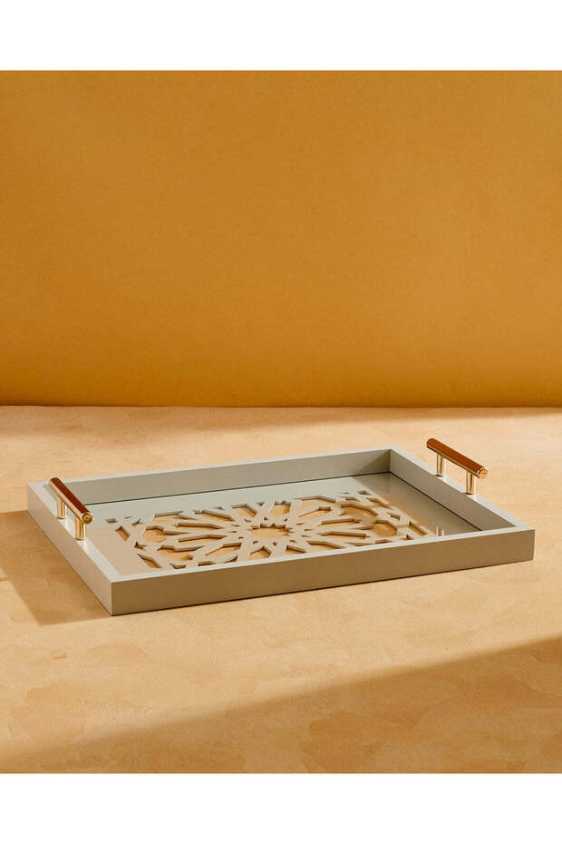 White Rectangle Laser Cut Serving Tray Large - 1