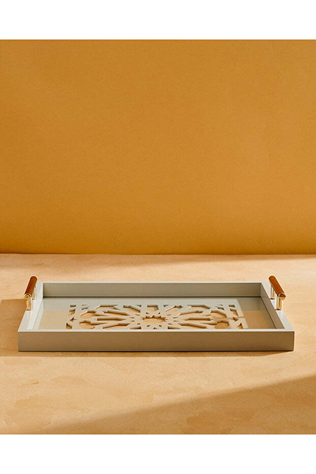 White Rectangle Laser Cut Serving Tray Large - 2
