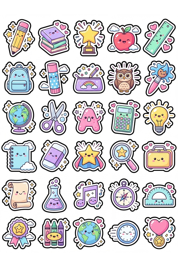 30 Pieces School Supplies Sticker Set - Notebook Laptop Phone Agenda
