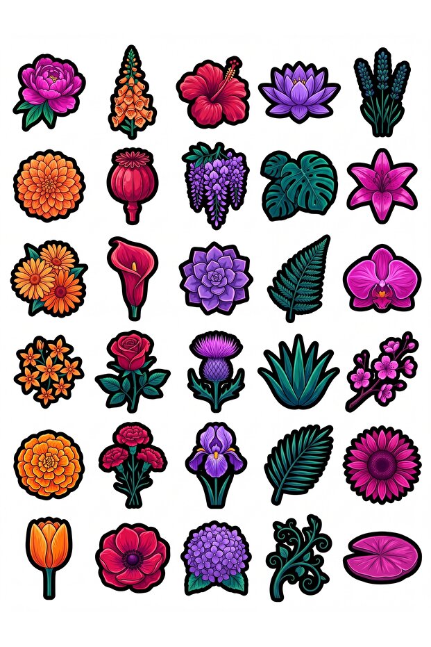 30 Pieces of Vibrant Botanical Flower Sticker Set - for Laptop, Notebook, Agenda
