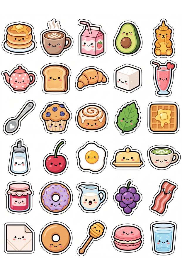 30 Pieces Cute Cafe Breakfast Sticker Set - for Laptop, Agenda, Notebook