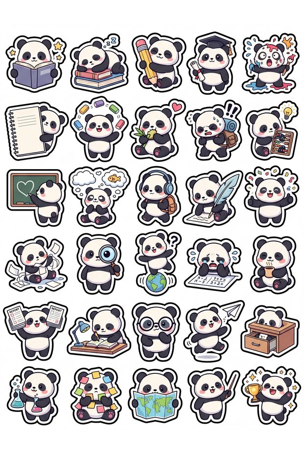 30 Pieces Student Panda Sticker Set - for Laptop, Notebook, Agenda, Phone