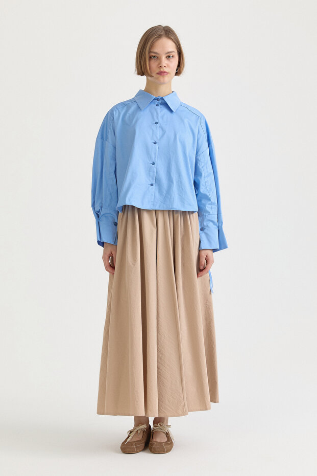 Beige gathered waist parachute skirt