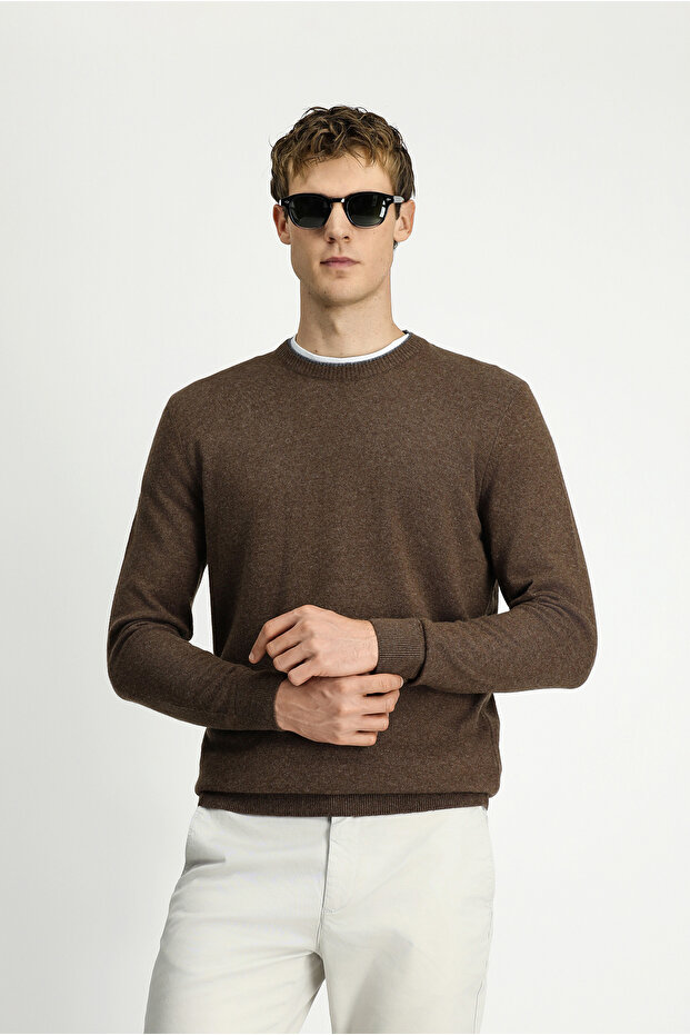 Crew Neck Regular Fit Knitted Wool Pack Cashmere Blend Knitwear Sweater - 4