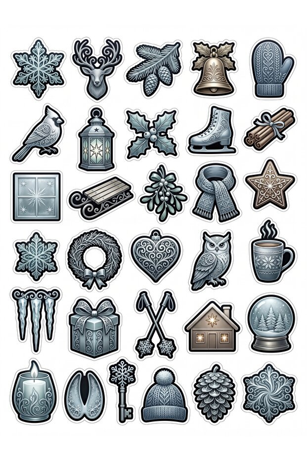 30 Pieces of Elegant Winter-Themed Sticker Set - for Laptop, Agenda, Scrapbook
