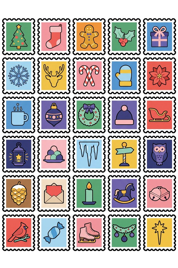 30 Pieces Aesthetic New Year Postage Stamp Sticker Set - for Laptop, Agenda, Notebook