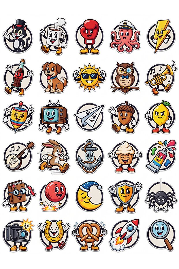 30 Pieces of Embroidery Effect Retro Cartoon Sticker Set - for Notebook, Laptop, Agenda