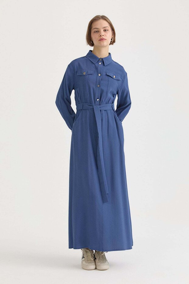 Belted Lyocell Shirt Dress Indigo