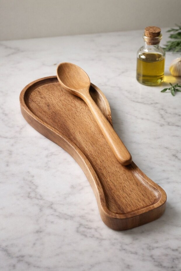 Countertop Acacia Dirty Spoon Holder Dirty Spoon Rest Scoop Holder Brown