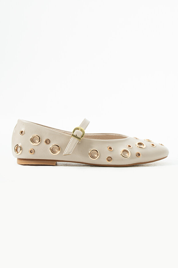 Gala Beige Gold Trok Detailed Ballerinas