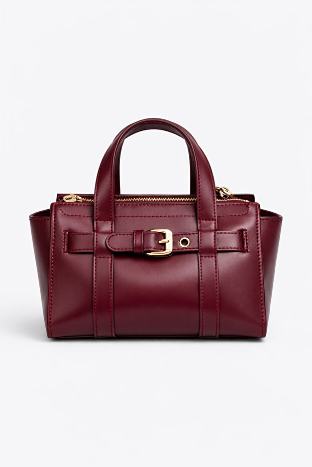 Burgundy Women's Hand and Shoulder Bag with Long Strap, Stylish Daily Use Mini Bag