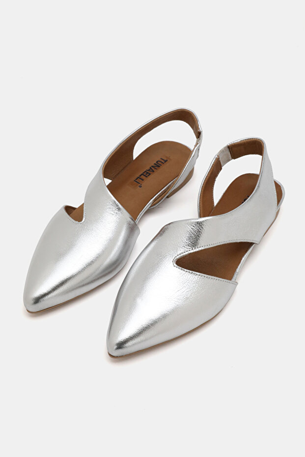 Women's Lame Genuine Natural Leather 36-41 Size Side Open Ballet Flats