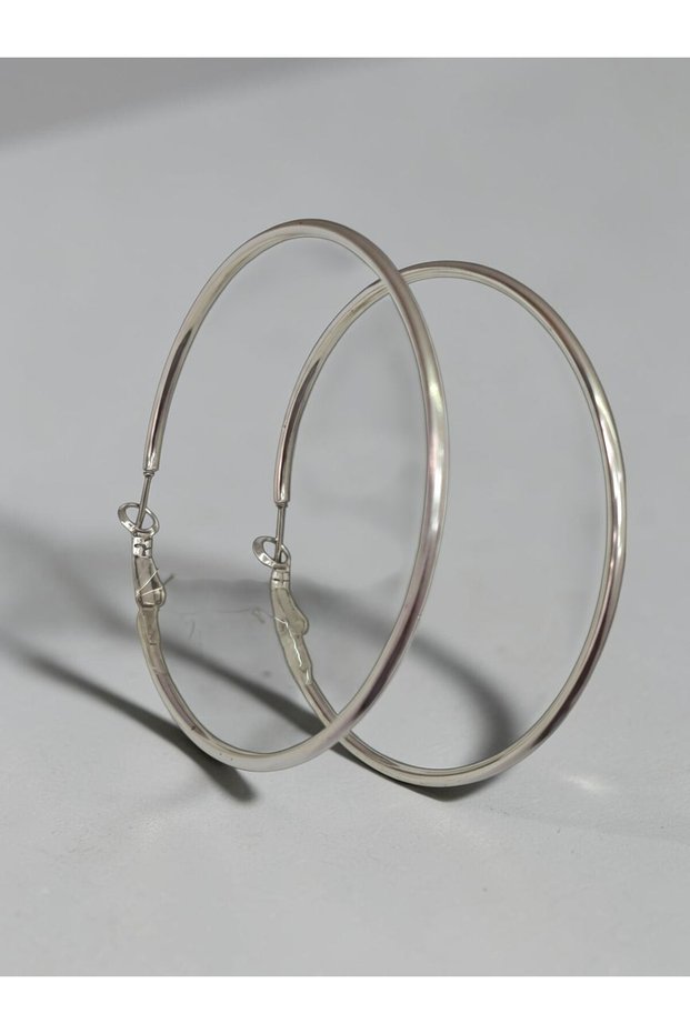 Silver Color Big Size Steel Hoop Earrings-Non Tarnish-5.5 cm
