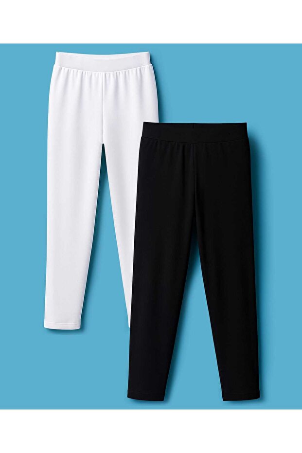 Lycra Knit Full Length Solid Leggings (Pack of 2) - Black & White