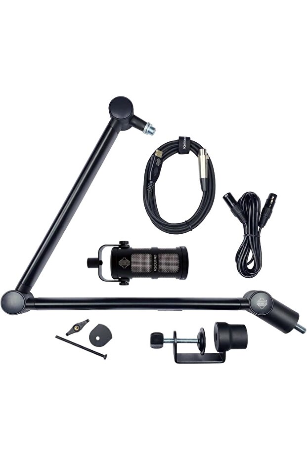 VOICECASTING PACK BLACK Podcast Pro, ELEVATE stand, XLR-USB & XLR-XLR Cables