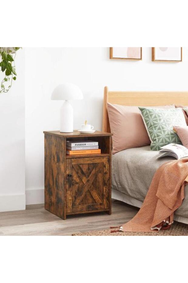 Side Table with Drawer Unit Rustic Style - 1