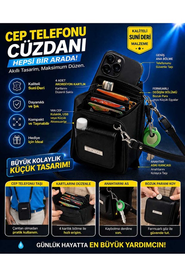 Multi-Purpose Leather Daily or Travel Bag with Strap for Mobile Phone & Credit Card & Passport & Key