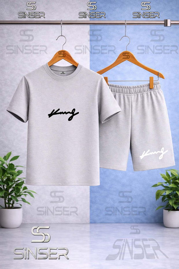 Kids' King Imza Black Printed Crew Neck T-Shirt - Shorts Set