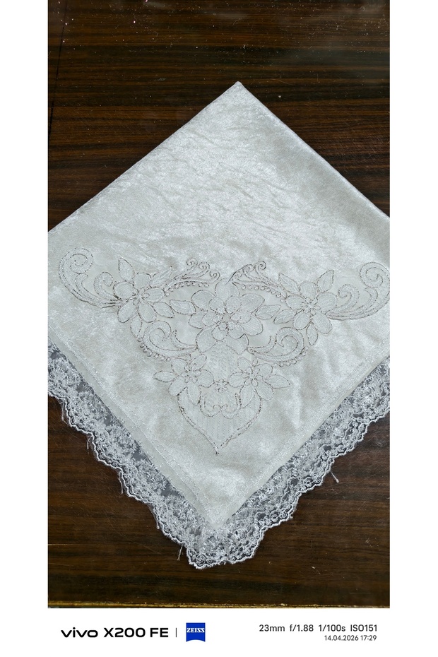 Velvet French Guipure Lace Embroidered Dowry Box Cream Luxury Bundle