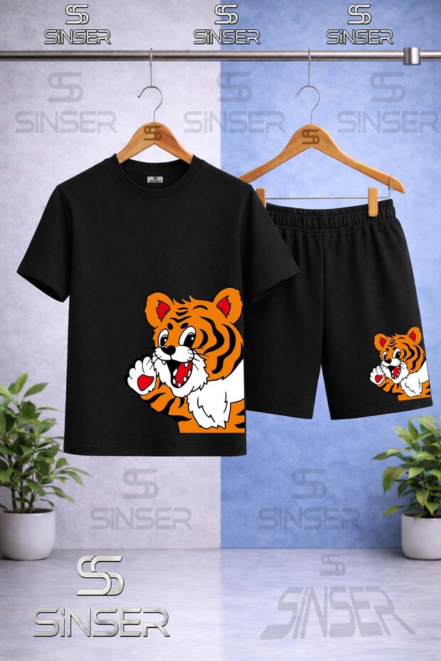 Children's Yandan Cute Tiger Printed Crew Neck T-Shirt - Shorts Set