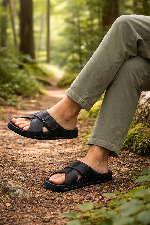 Men's Faux Leather Orthopedic Sole Comfortable Slippers