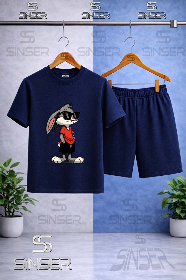 Kids' Gzlk Boksbony Printed Crew Neck T-Shirt - Shorts Set