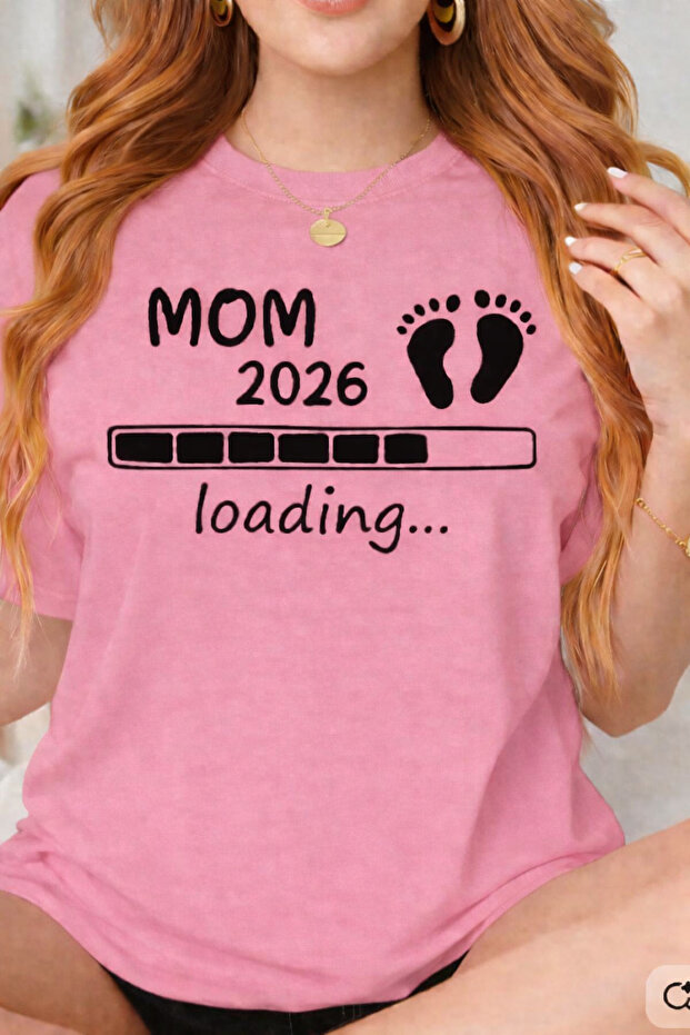 Mom 2026 Loading Printed Maternity T-Shirt Oversize Cotton Relaxed Fit Mom T-Shirt