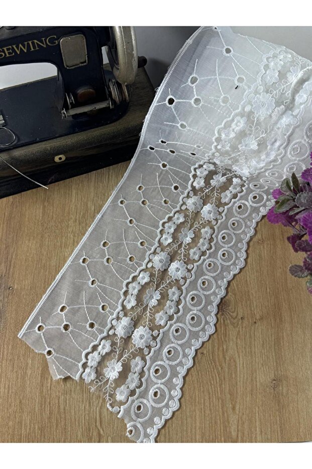 Elegant Floral Embroidery White Voile Lace