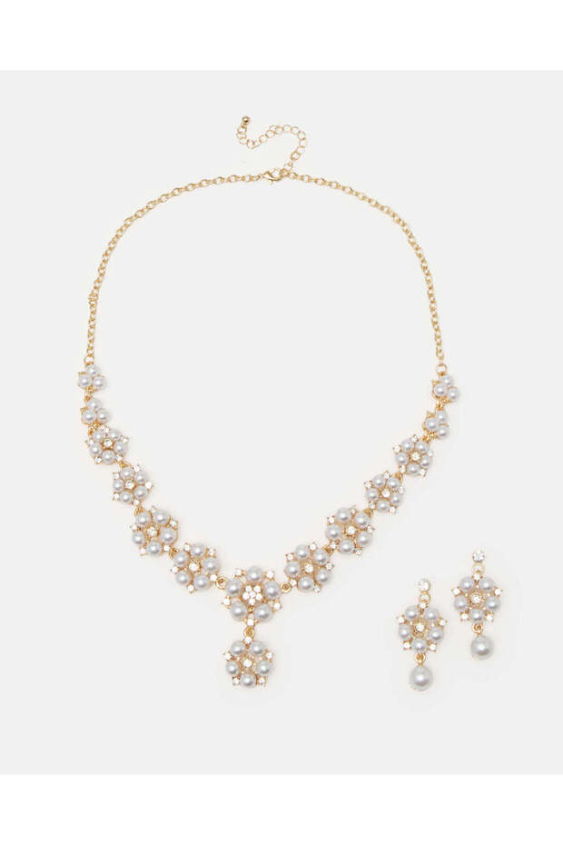 Women Gold Necklace And Earring Set