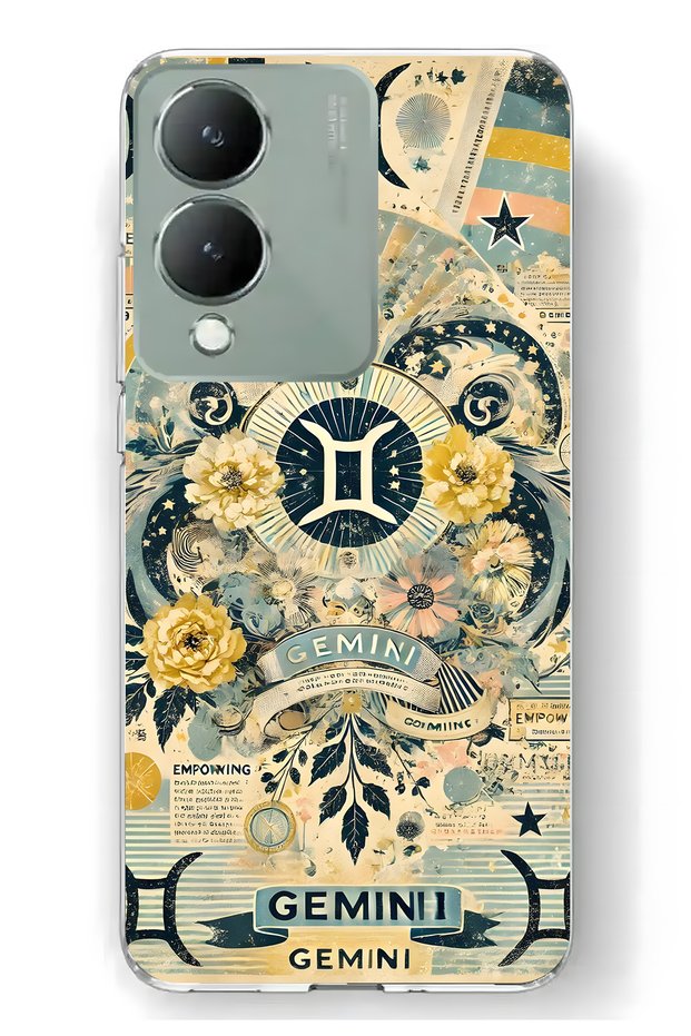 Vivo Y17S Compatible Gemini Zodiac Sign Patterned Transparent Phone Case