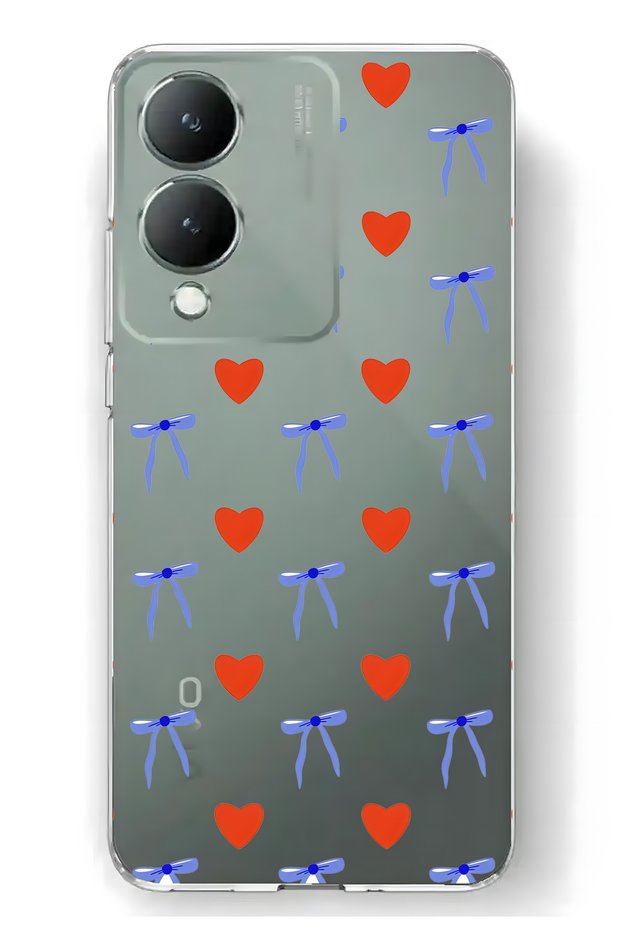 Vivo Y17S Compatible Heart and Ribbon Pattern Transparent Phone Case