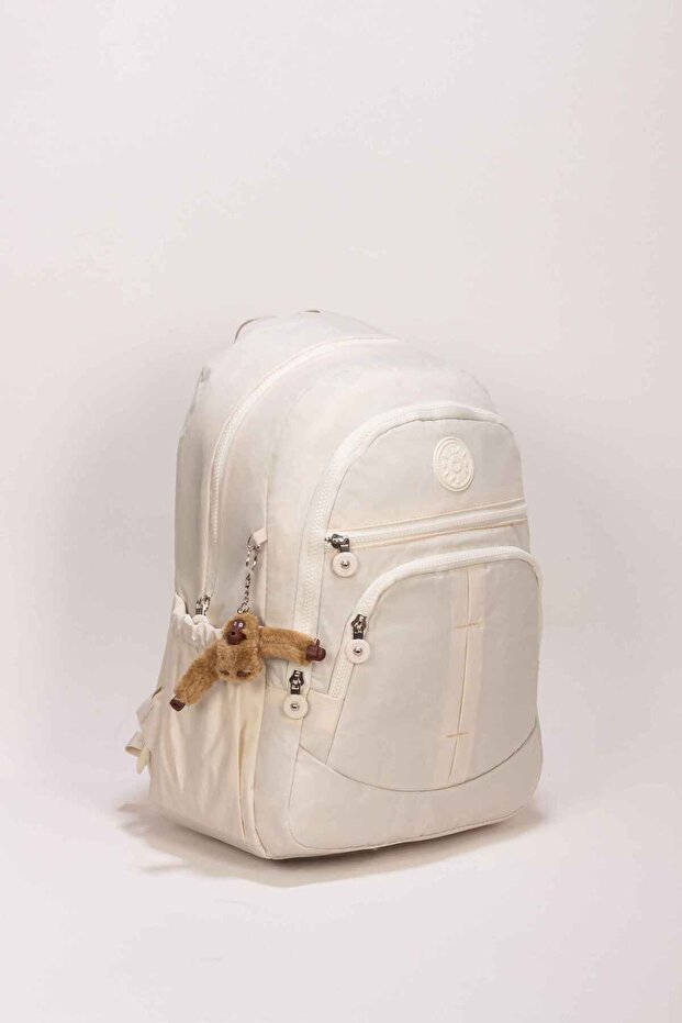 4-Compartment Luxury Crinkle Waterproof Fabric High School and Middle School Backpack + Monkey Keychain Gift