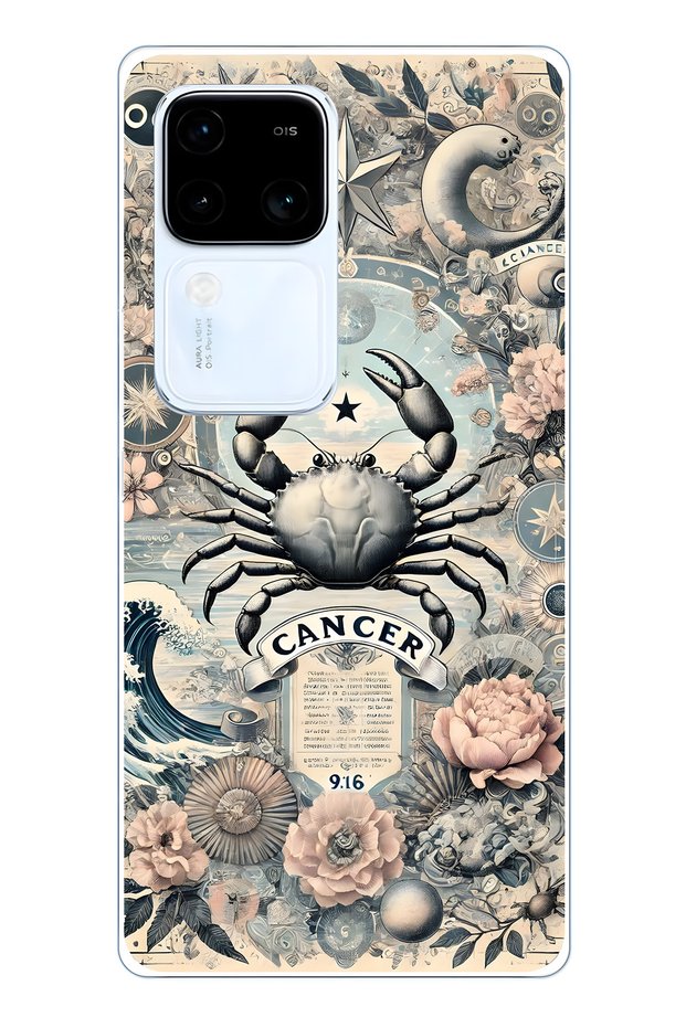 Vivo V30 Compatible Transparent Phone Case with Crab Sign Pattern