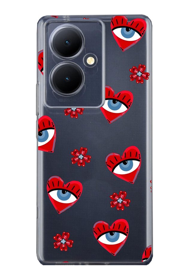 Vivo V29 Lite 5g Compatible Transparent Phone Case with Heart and Evil Eye Pattern