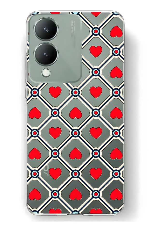 Vivo Y17S Compatible Retro Red Heart Pattern Transparent Phone Case