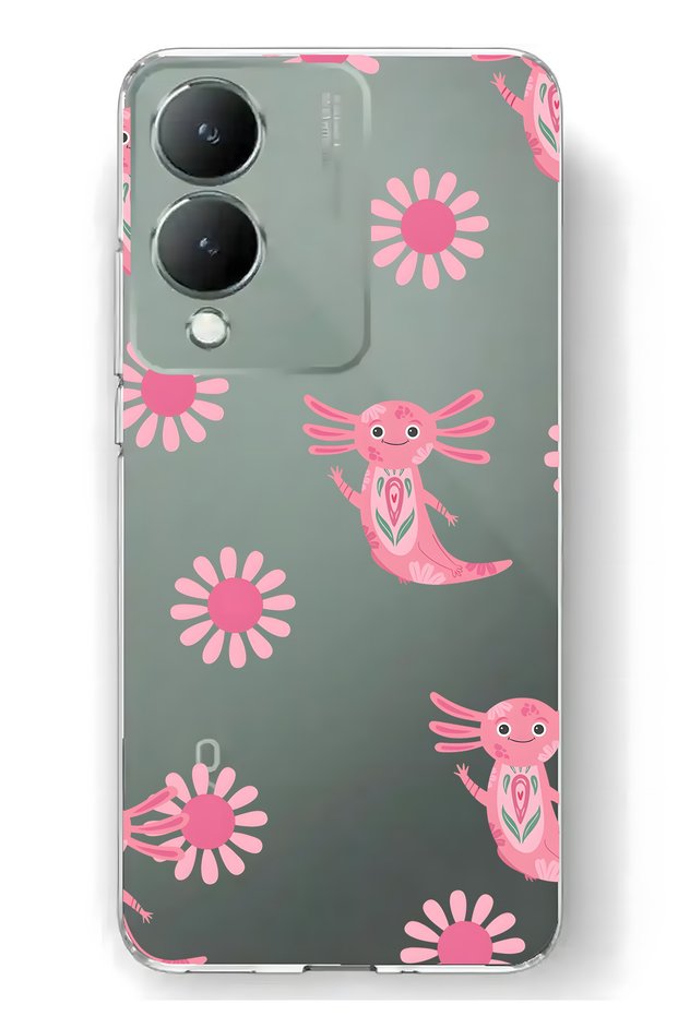 Vivo Y17S Compatible Pink Axolotl Pattern Transparent Phone Case