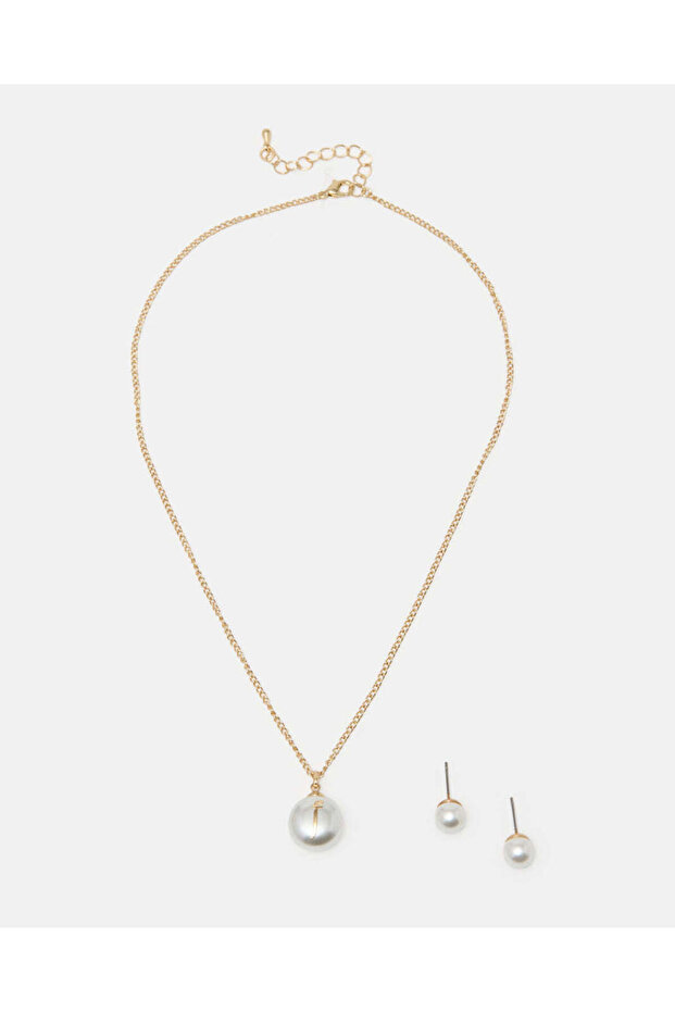Women Gold Letter Alif Necklace Set