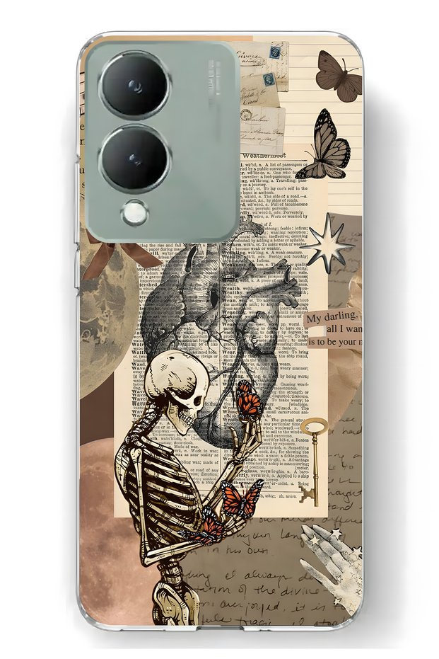 Vivo Y17S Compatible Vintage Skeleton and Butterfly Pattern Transparent Phone Case