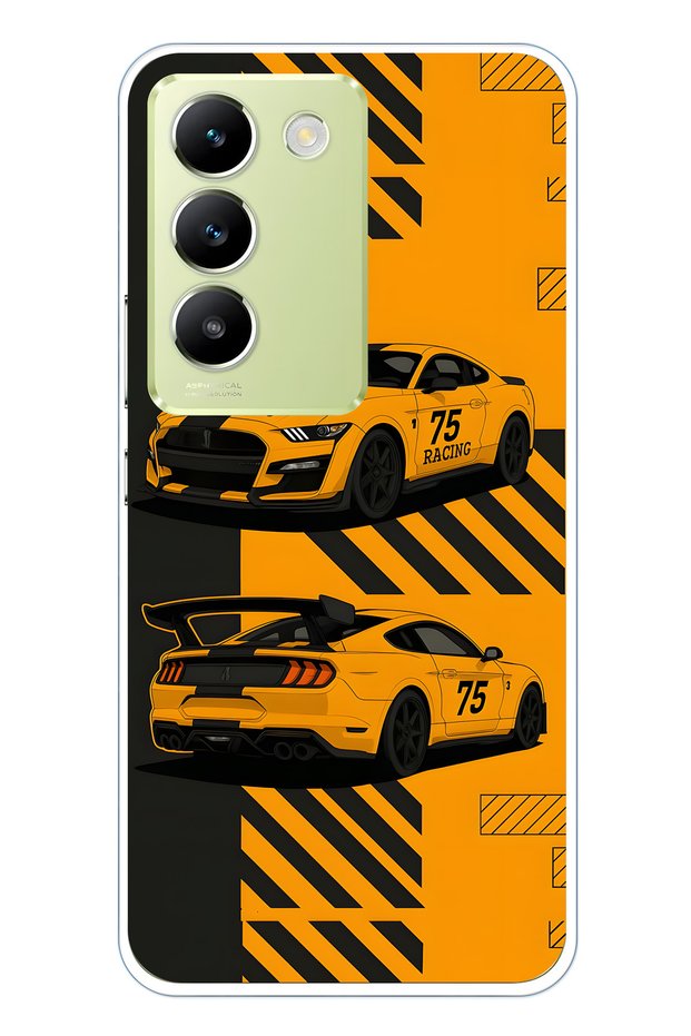 Vivo V30 Lite Compatible Yellow Racing Car Pattern Transparent Phone Case