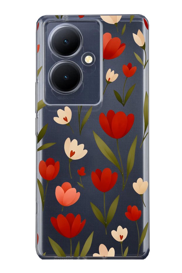 Vivo V29 Lite 5g Compatible Red Tulip Pattern Transparent Phone Case