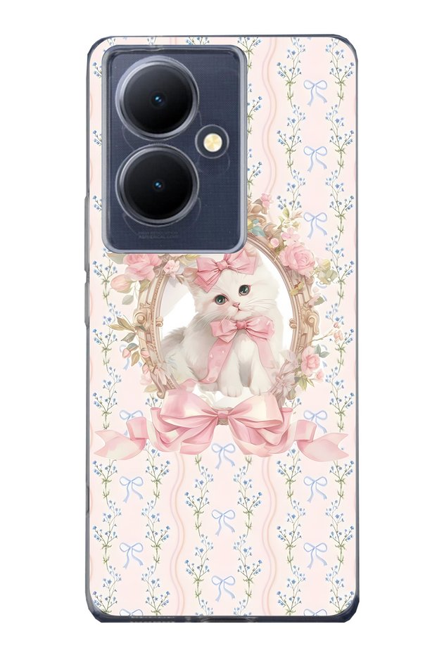 Vivo V29 Lite 5g Compatible Pink Bow Cat Pattern Transparent Phone Case