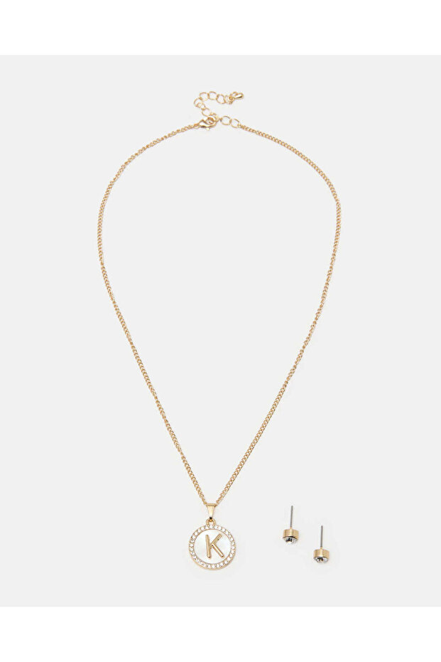 Women Gold Letter K Necklace Set