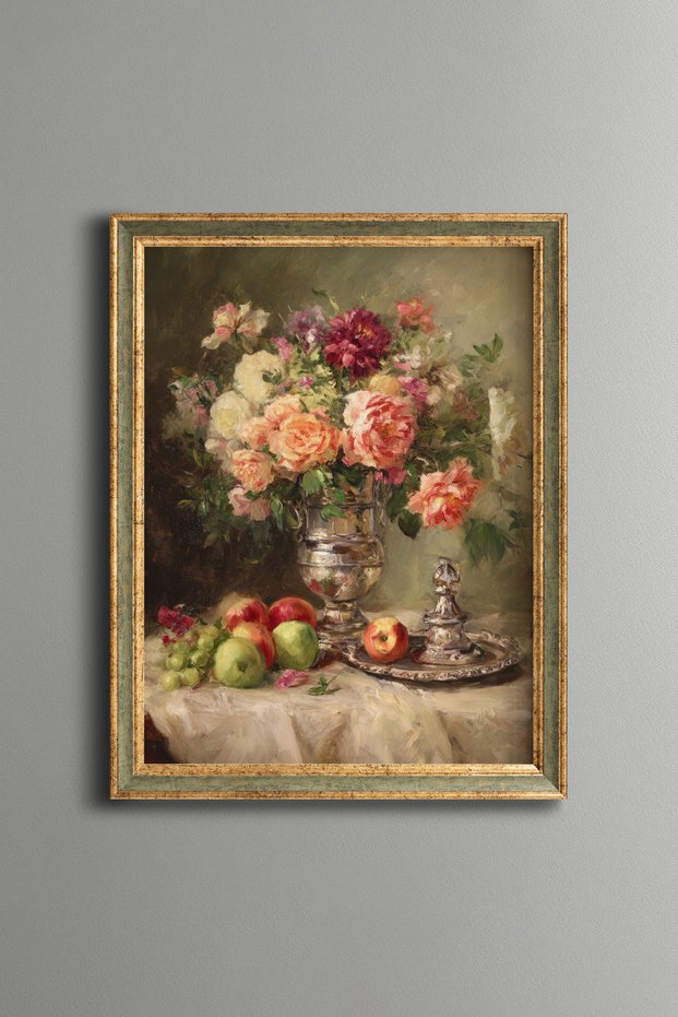 Classic Floral and Fruit Composition – Vintage Patterned Frame – Slim Model