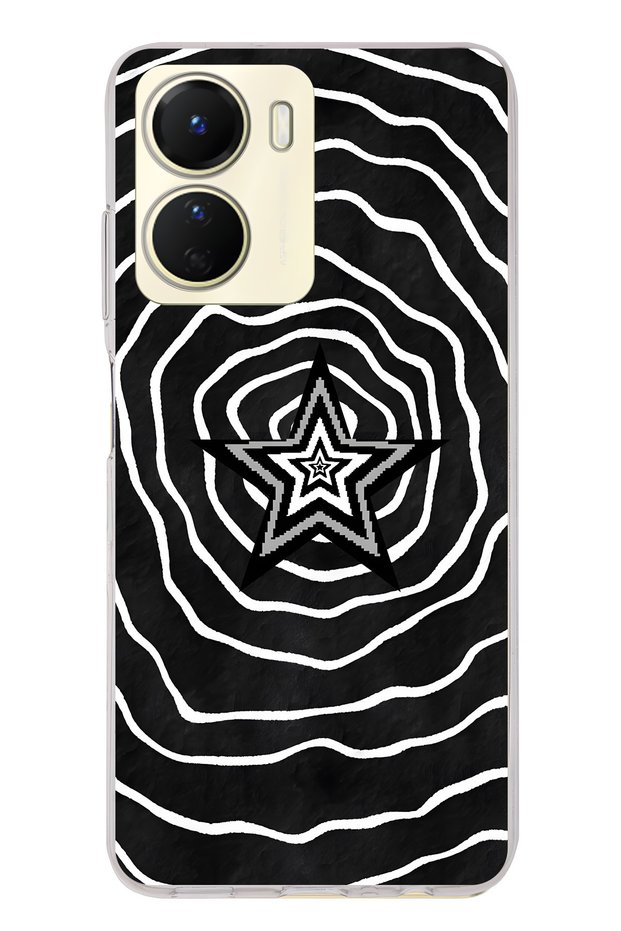 Vivo Y16 Compatible Black and White Star Pattern Transparent Phone Case