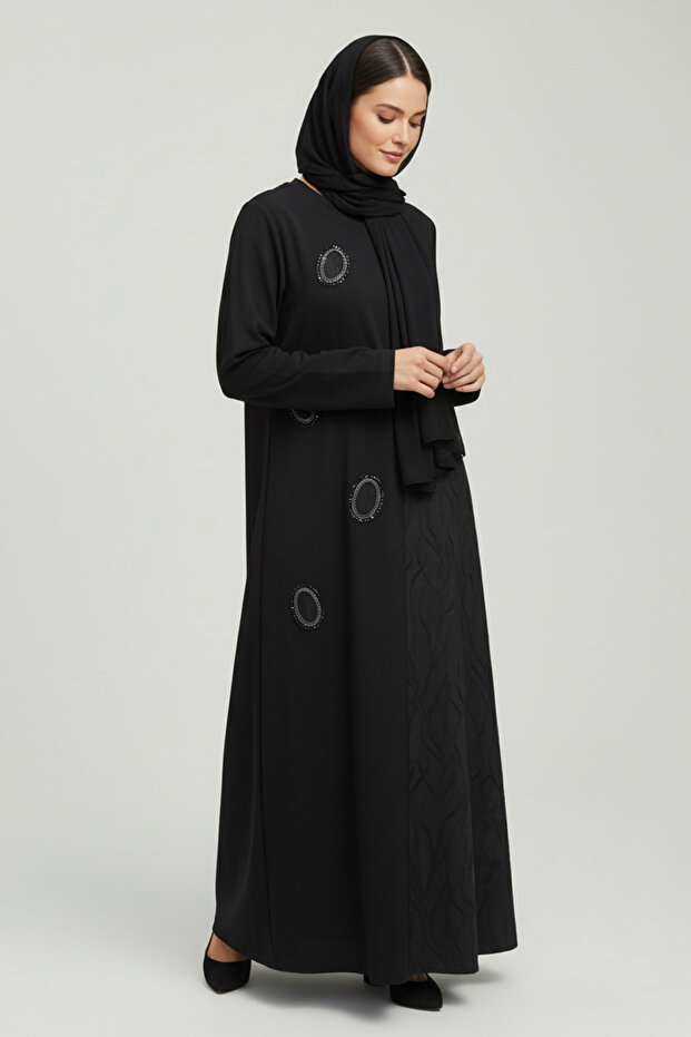 Women's Front Embossed Stone Patterned Crewneck Dress