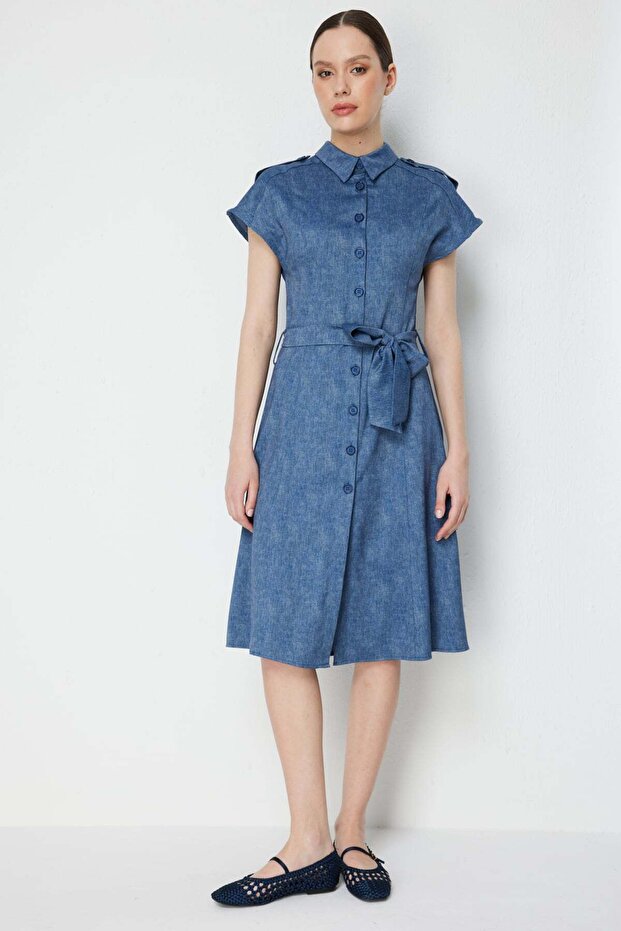 Belted Buttoned Midi Dress