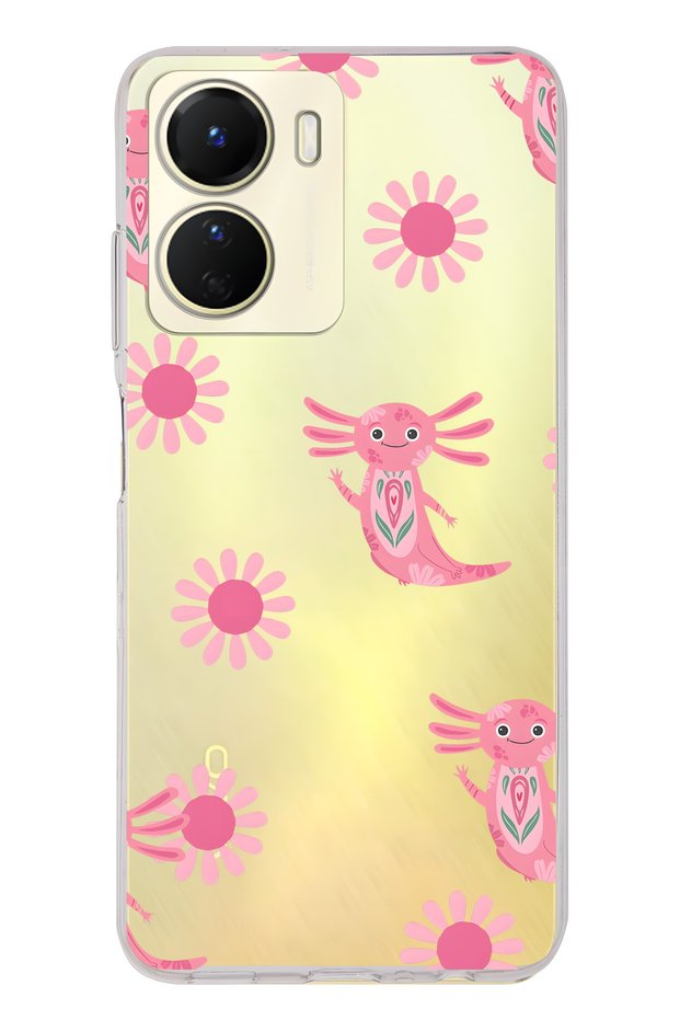 Vivo Y16 Compatible Pink Axolotl Patterned Transparent Phone Case
